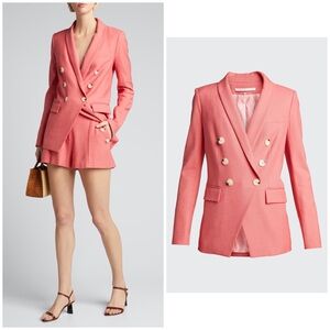 $695 Veronica Beard Oskar Coral Red Double-Breasted Dickey Jacket Blazer Size 2